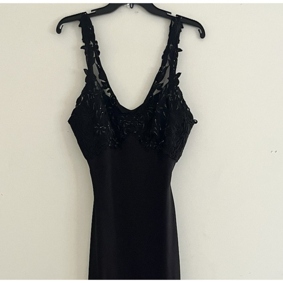 VTG Fiesta Chiffon Gown Medium Black Glitter Babydoll Whimsigoth Prom Formal - Picture 5 of 12